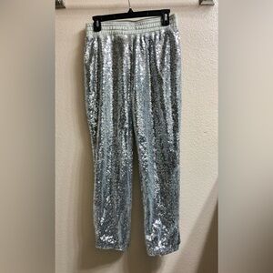 HAODUOYI Silver Sequin Jogger Pants